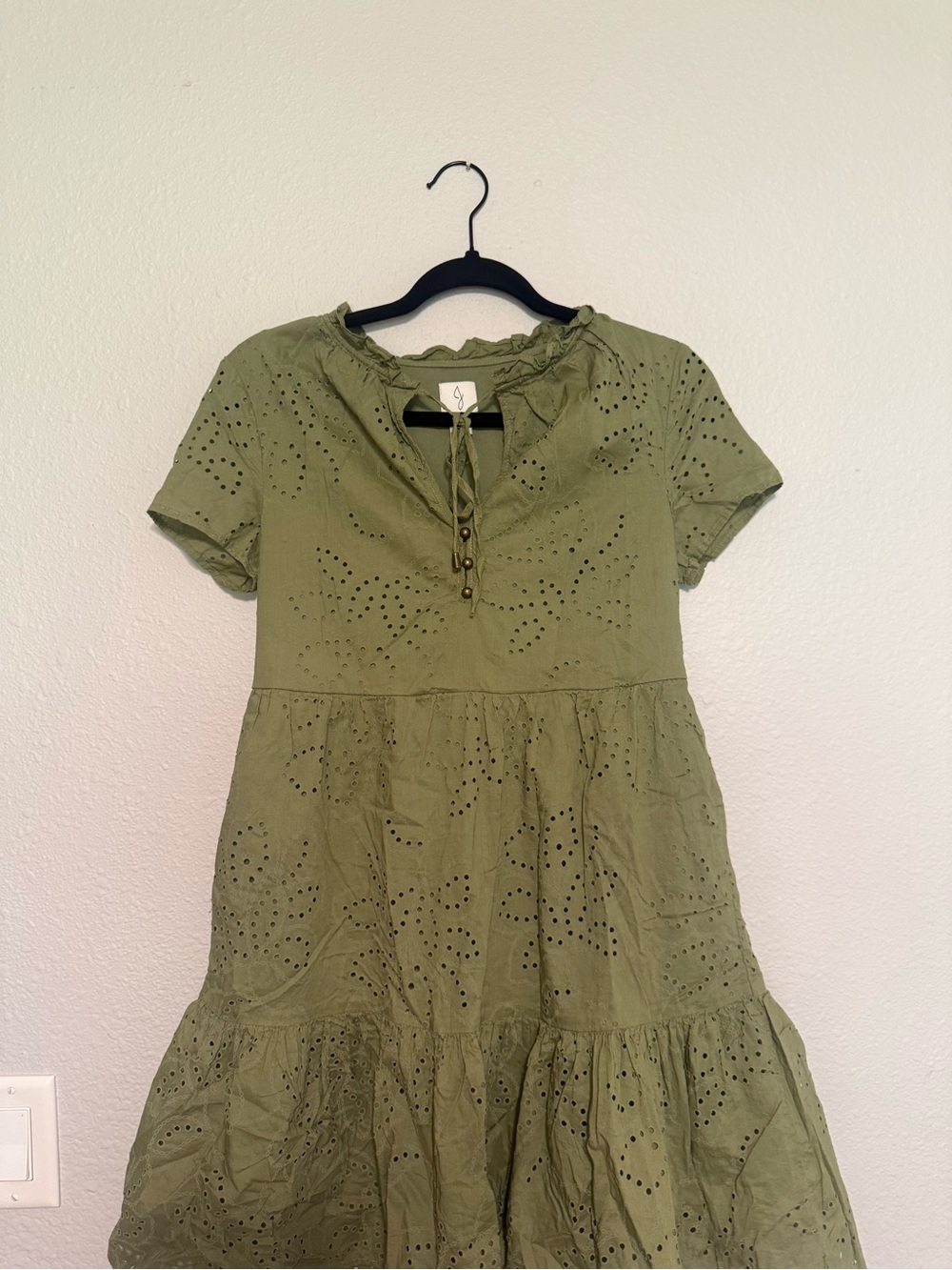 Joie Olive Green Eyelet Tiered Midi Dress
